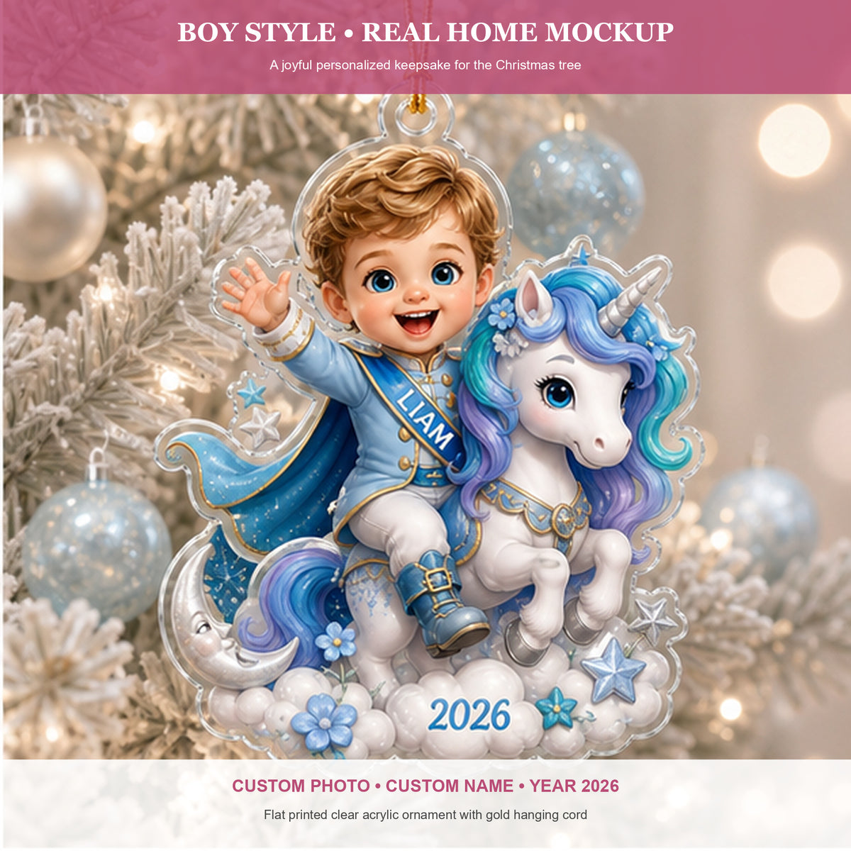 Personalized Chibi Unicorn Dream Photo Ornament - Custom Acrylic Christmas Keepsake - image 3