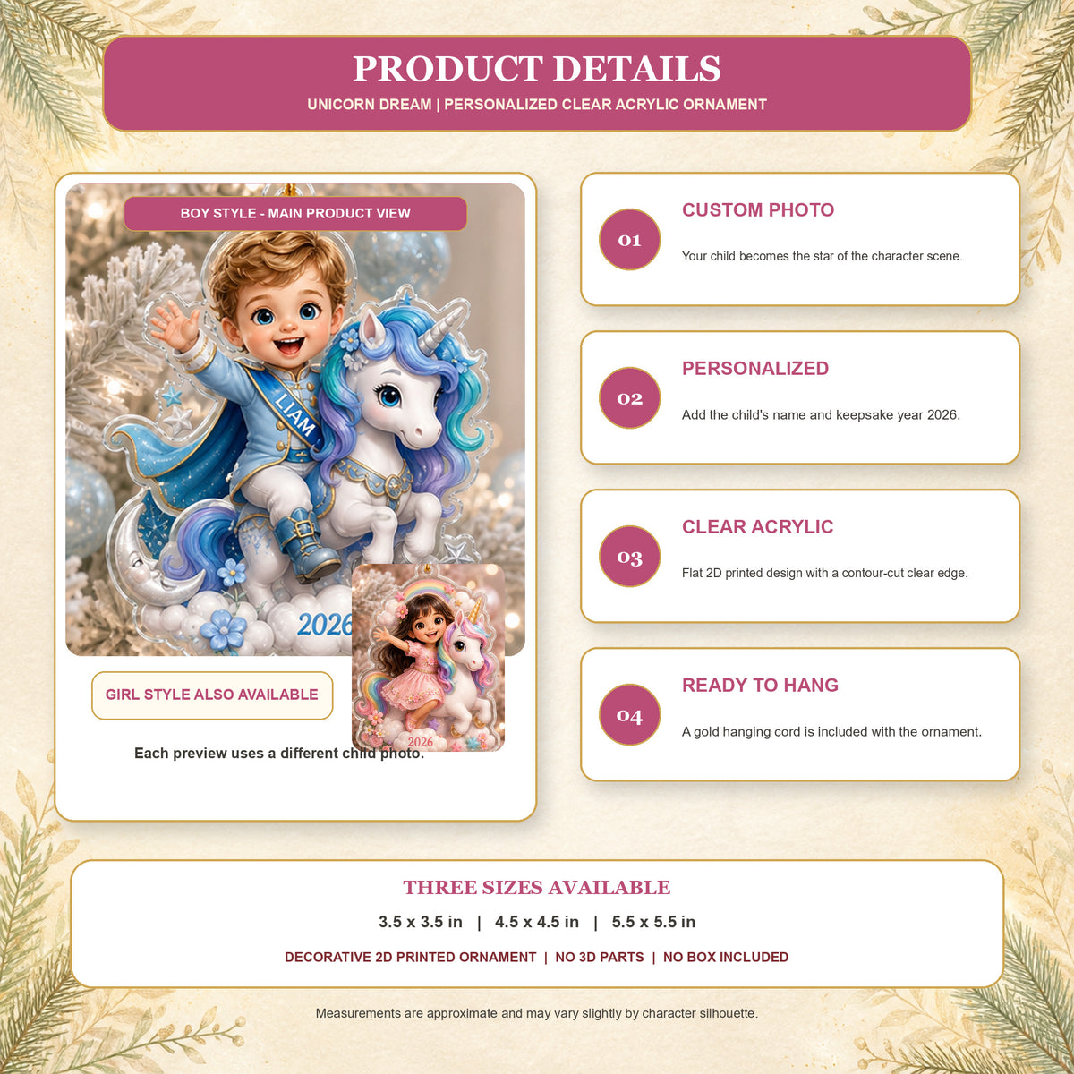 Personalized Chibi Unicorn Dream Photo Ornament - Custom Acrylic Christmas Keepsake - image 10