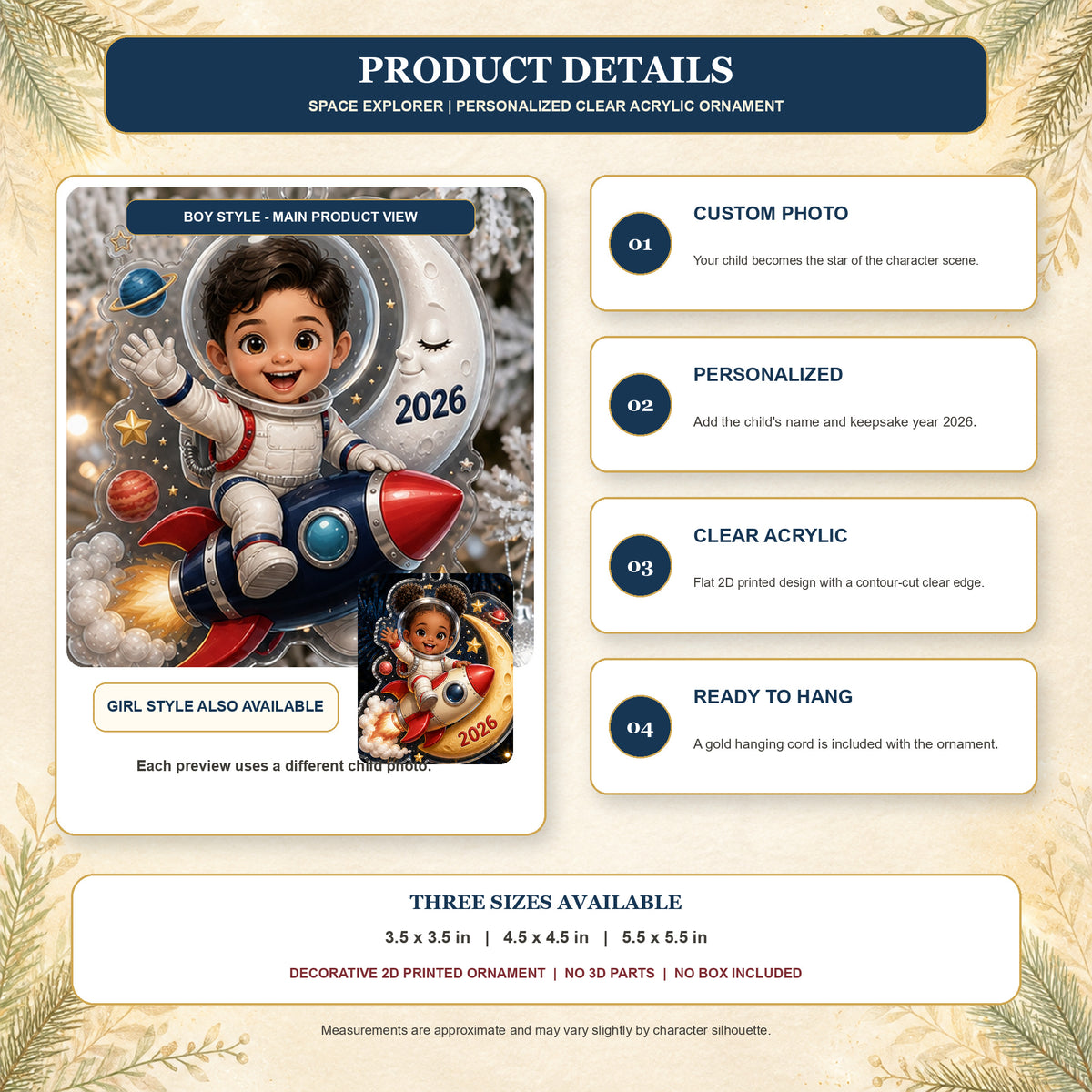 Personalized Chibi Space Explorer Photo Ornament - Custom Acrylic Christmas Keepsake - image 10