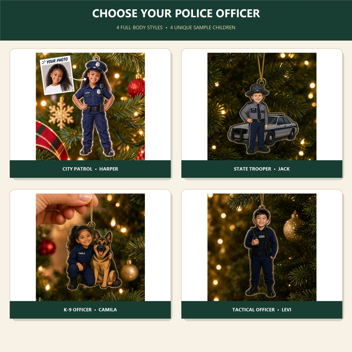 Personalized Kids Police Officer Photo Ornament - Custom Acrylic Christmas Keepsake - image 2