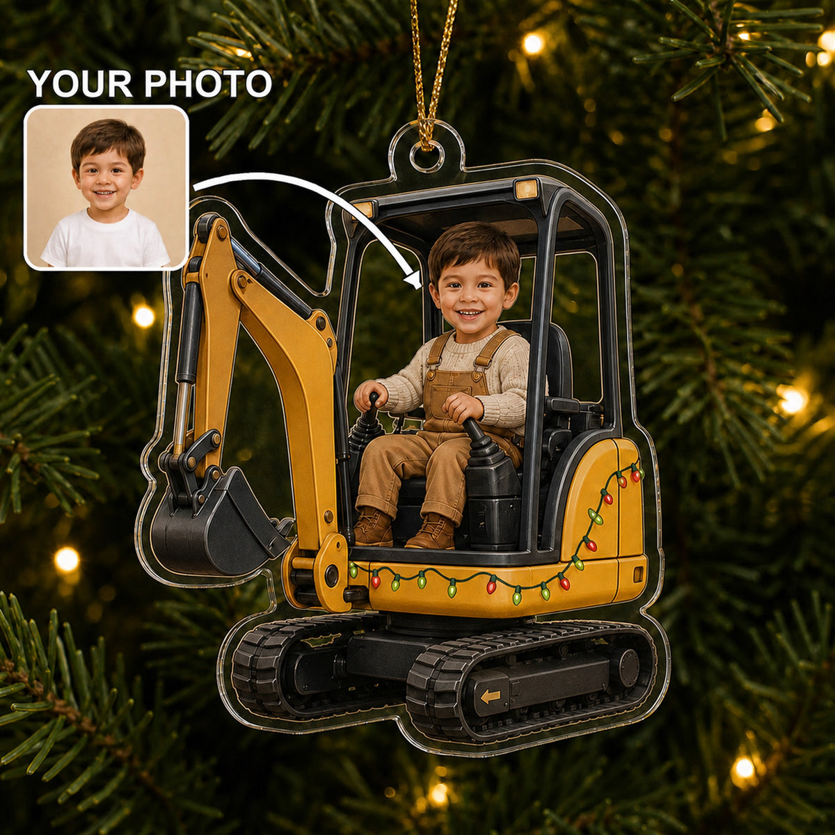 Personalized Kids Construction Crew Photo Ornament - Custom Acrylic Christmas Keepsake - image 1