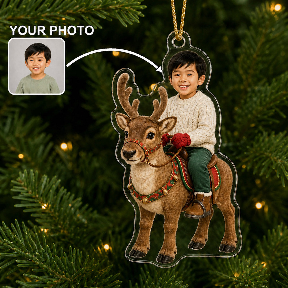 Personalized Kids Woodland Winter Photo Ornament - Custom Acrylic Christmas Keepsake - image 1