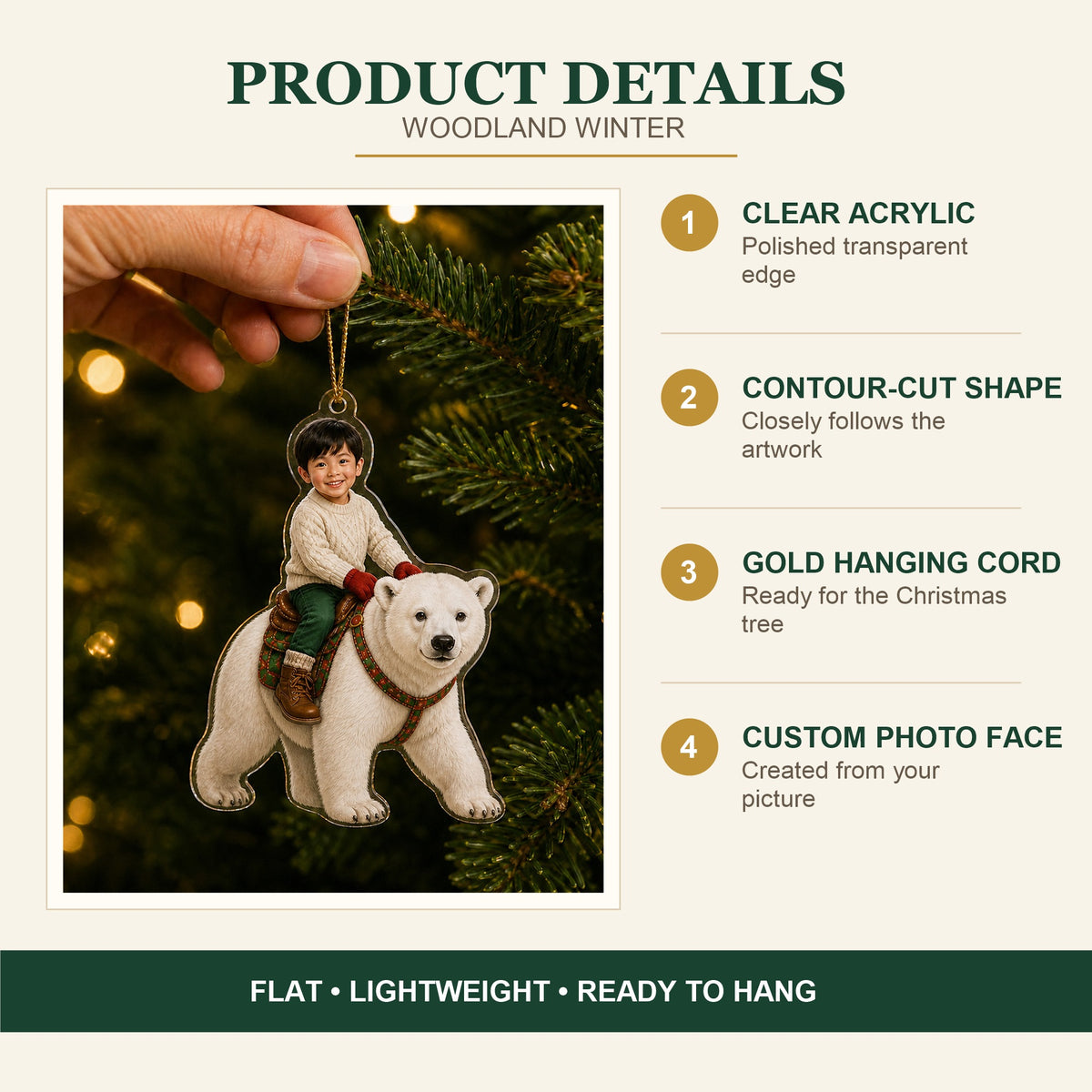 Personalized Kids Woodland Winter Photo Ornament - Custom Acrylic Christmas Keepsake - image 5