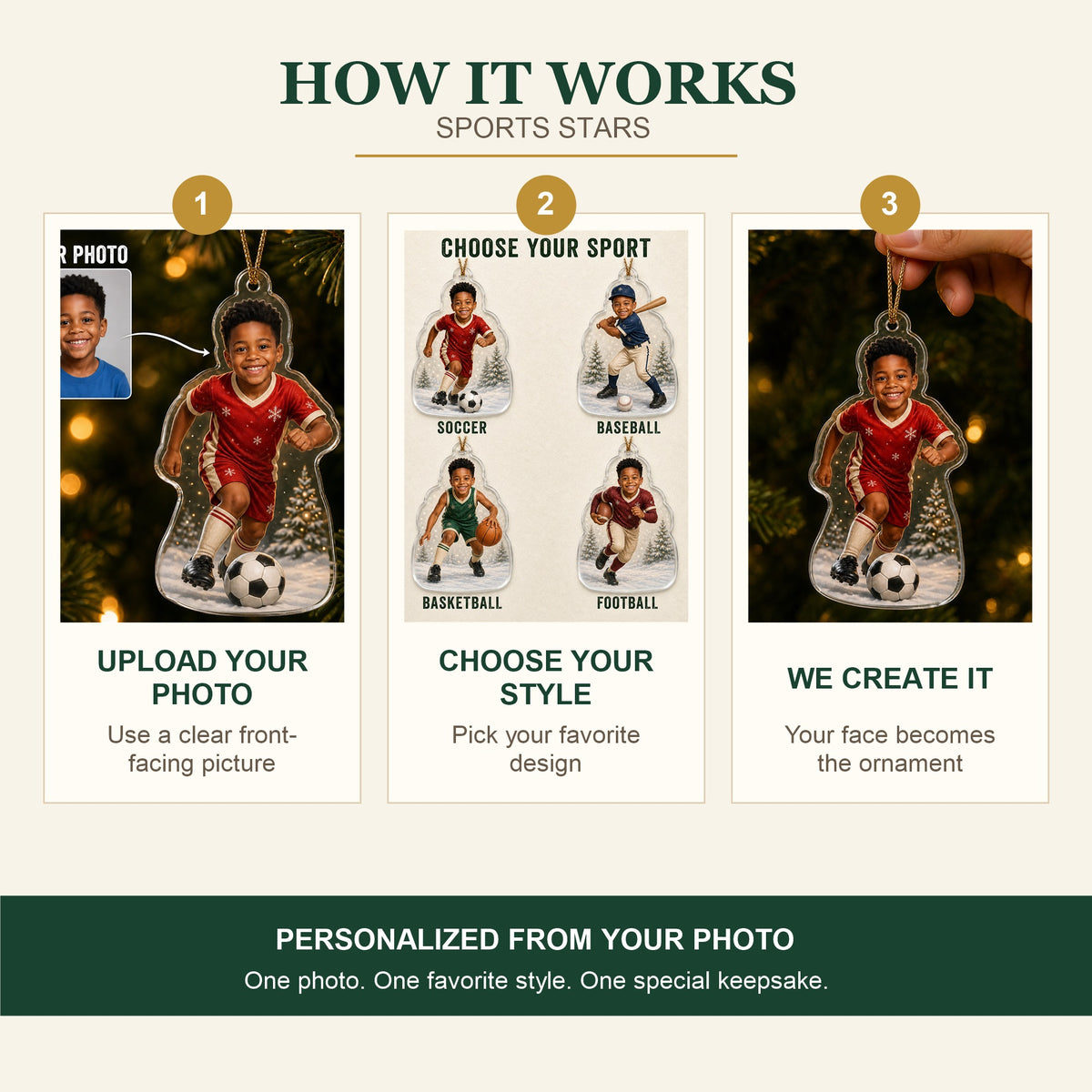 Personalized Kids Sports Star Photo Ornament - Custom Acrylic Christmas Keepsake - image 4