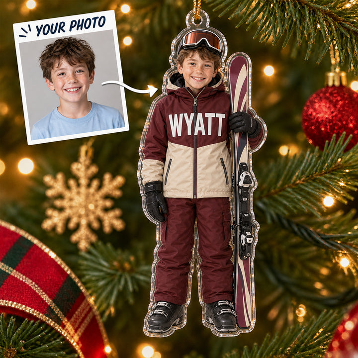 Personalized Kids Winter Sports Photo Ornament - Custom Acrylic Christmas Keepsake - image 1