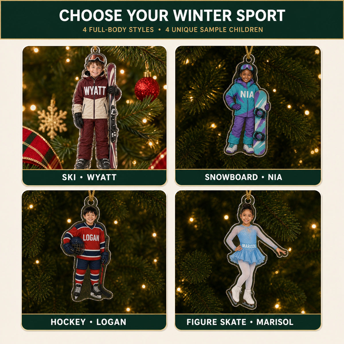 Personalized Kids Winter Sports Photo Ornament - Custom Acrylic Christmas Keepsake - image 5