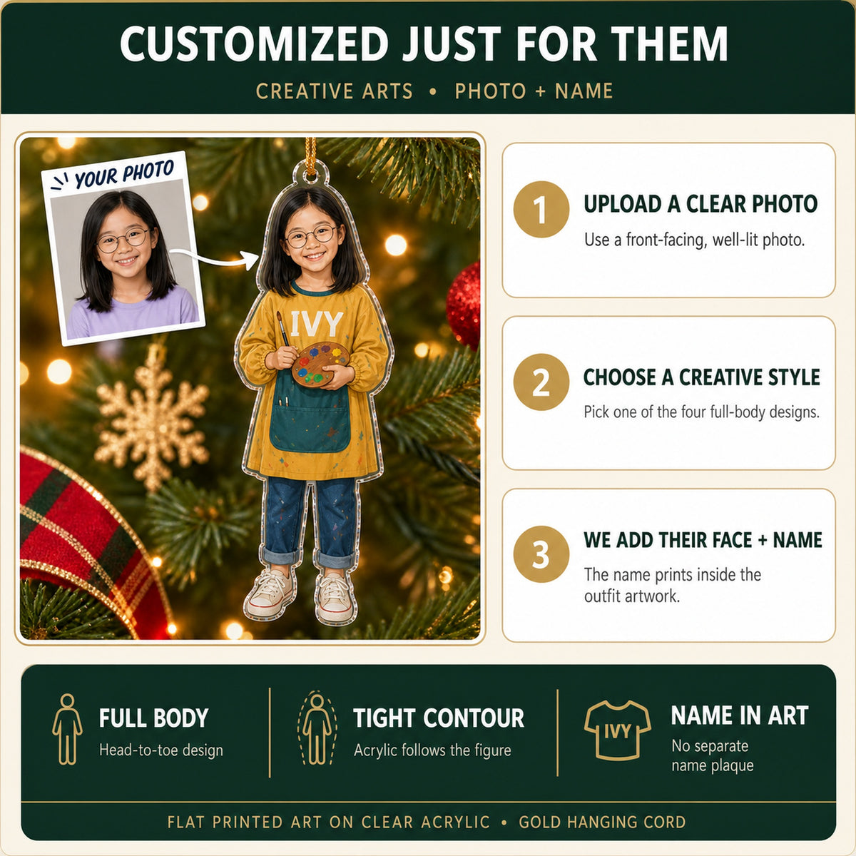 Personalized Kids Creative Arts Photo Ornament - Custom Acrylic Christmas Keepsake - image 6