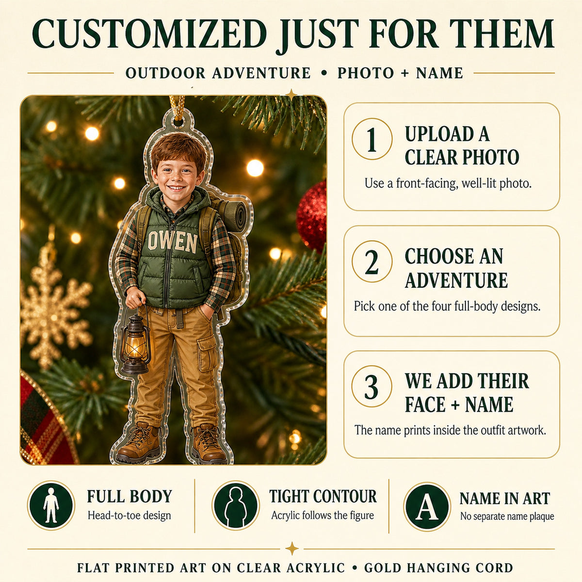 Personalized Kids Outdoor Adventure Photo Ornament - Custom Acrylic Christmas Keepsake - image 6
