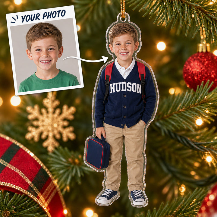 Personalized Kids First School Milestone Photo Ornament - Custom Acrylic Christmas Keepsake - image 1