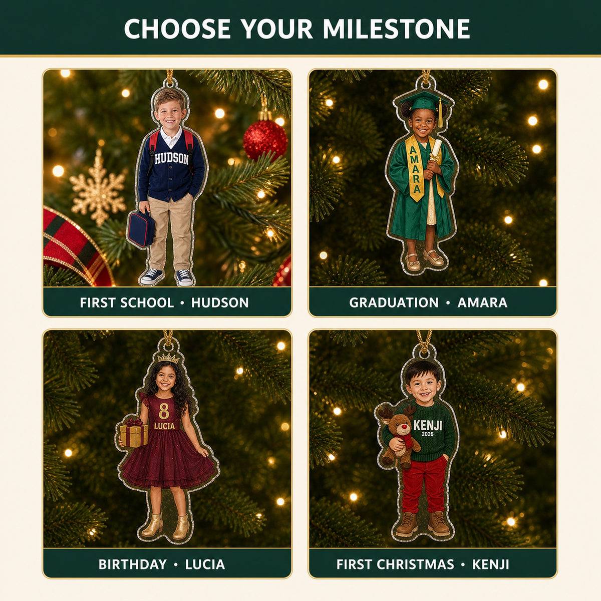 Personalized Kids First School Milestone Photo Ornament - Custom Acrylic Christmas Keepsake - image 5