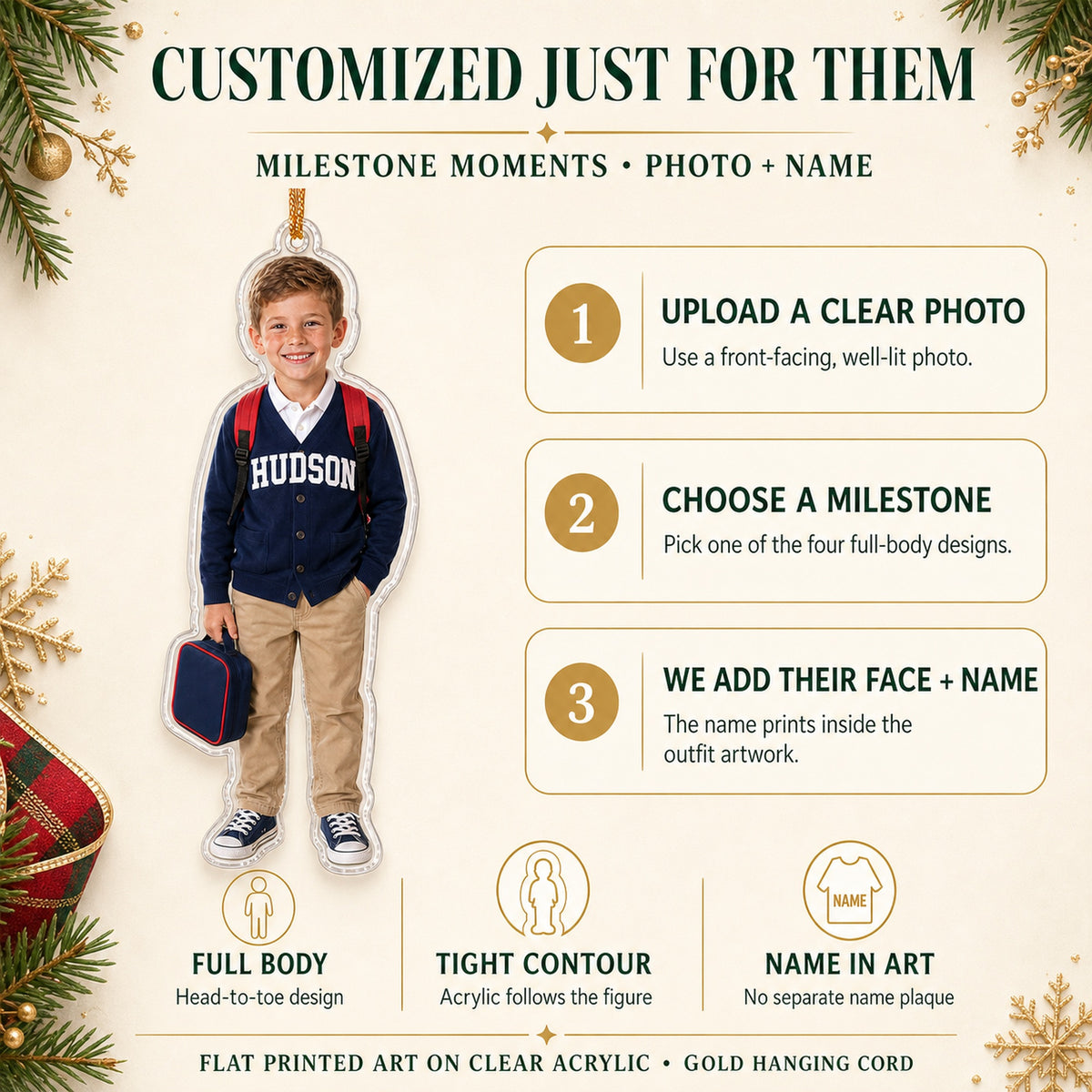 Personalized Kids First School Milestone Photo Ornament - Custom Acrylic Christmas Keepsake - image 6