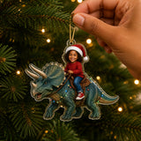 Personalized Dinosaur Rider Christmas Photo Ornament - Custom Acrylic Christmas Keepsake - image 3