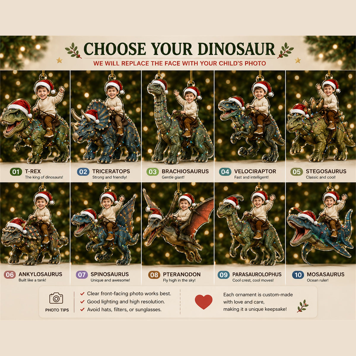 Personalized Dinosaur Rider Christmas Photo Ornament - Custom Acrylic Christmas Keepsake - image 5
