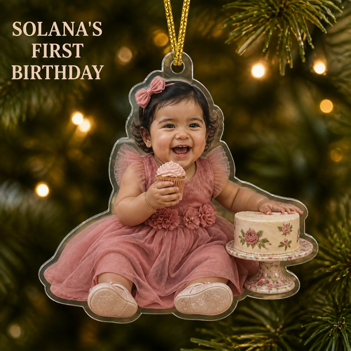 Personalized First Birthday Cake Smash Photo Ornament - Custom Acrylic Christmas Keepsake - image 3