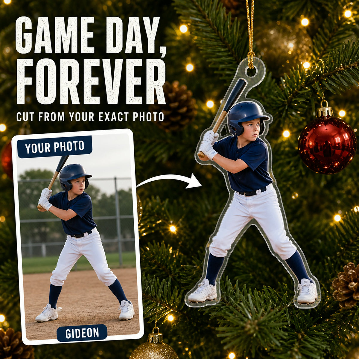 Personalized Youth Sports Athlete Photo Ornament - Custom Acrylic Christmas Keepsake - image 1
