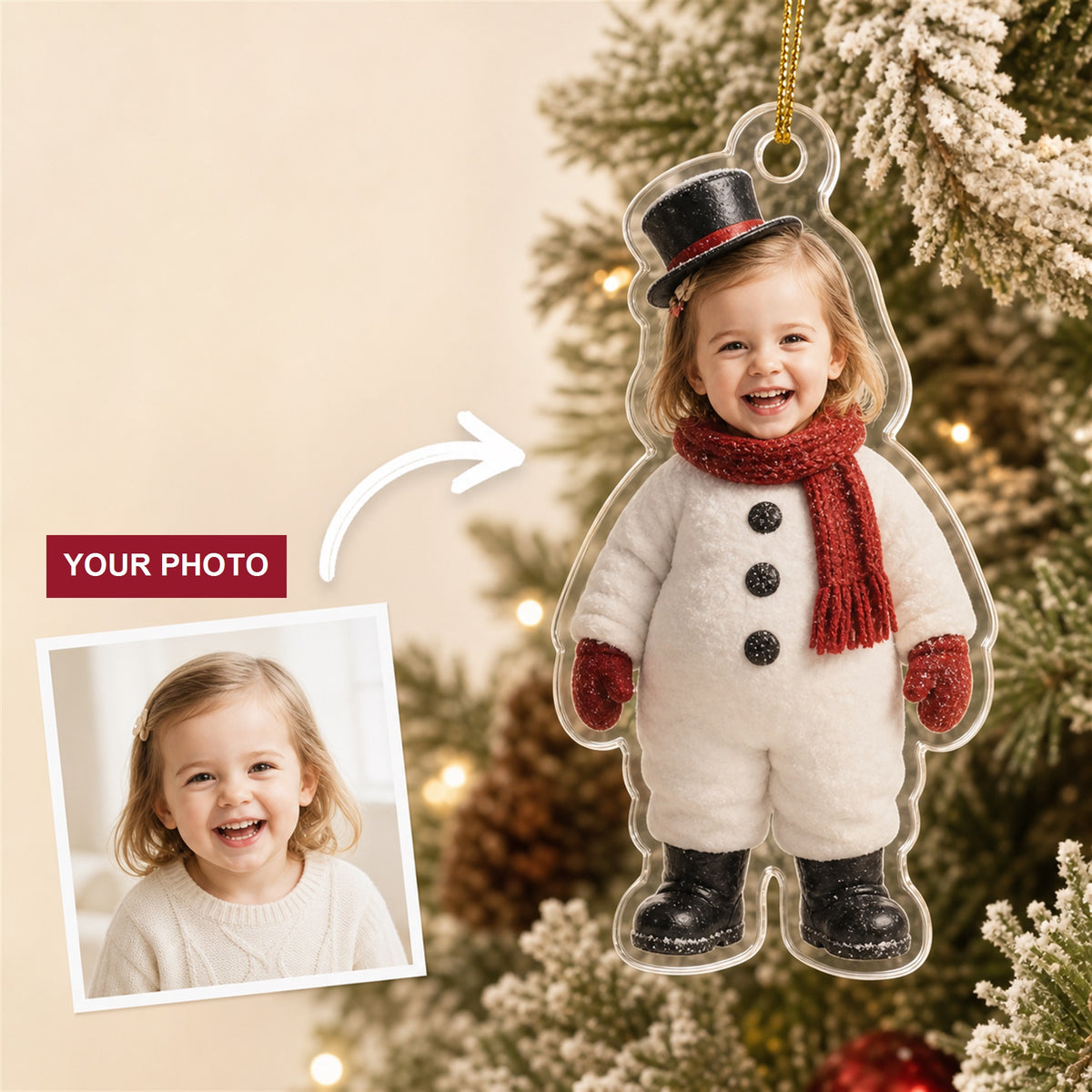 Personalized Baby Snowman Christmas Photo Ornament - Custom Acrylic Christmas Keepsake - image 1