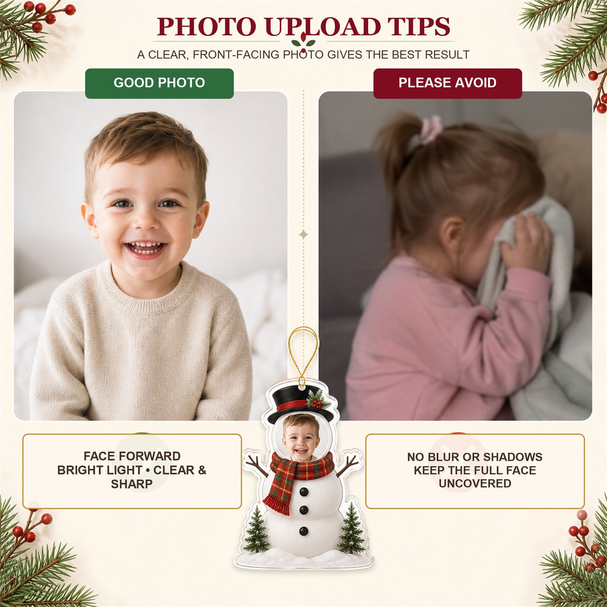 Personalized Baby Snowman Christmas Photo Ornament - Custom Acrylic Christmas Keepsake - image 7