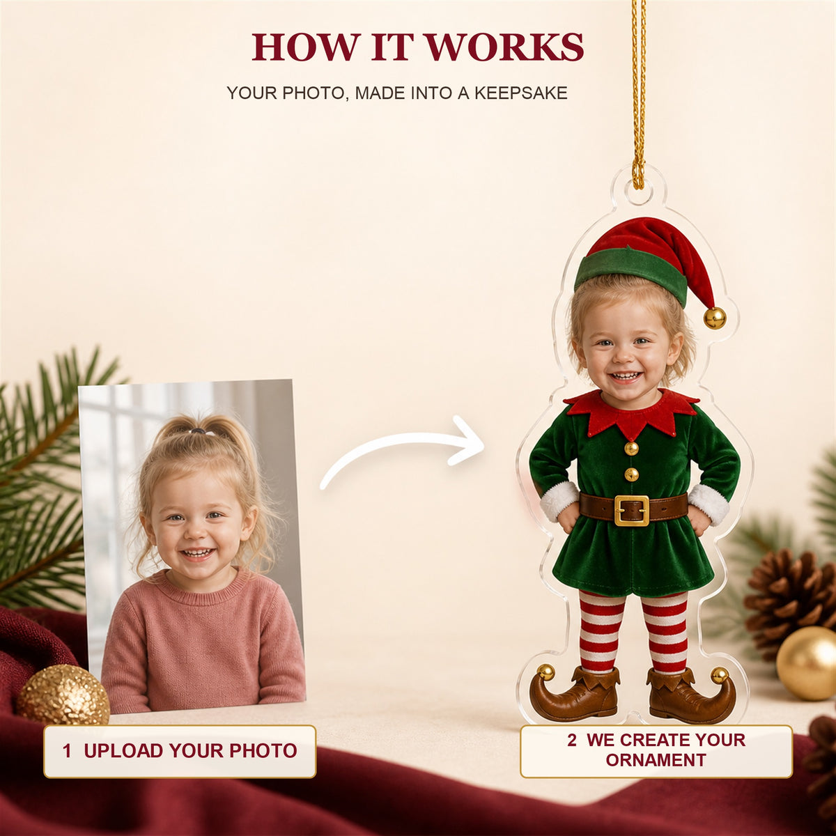 Personalized Baby Elf Christmas Photo Ornament - Custom Acrylic Christmas Keepsake - image 6