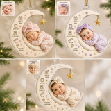 Personalized baby photo birth statistics moon ornament