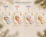 Personalized baby photo birth statistics moon ornament