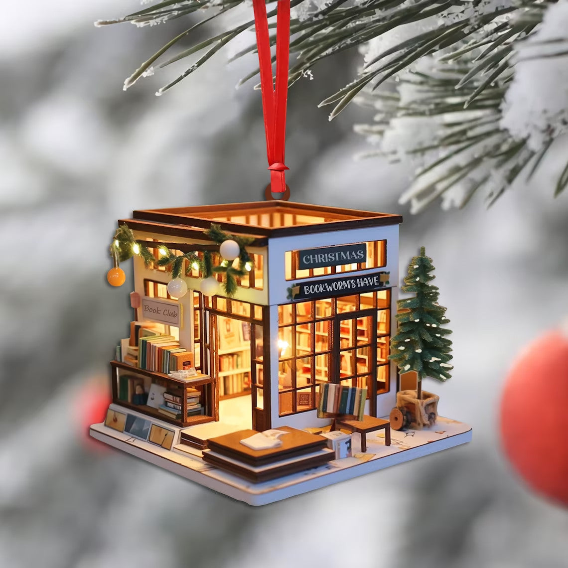 Customized Book Store Ornament, Bookshelves Ornaments, Gifts for Book Lovers, Book Worms, Gift for Librarian | Bookshelves