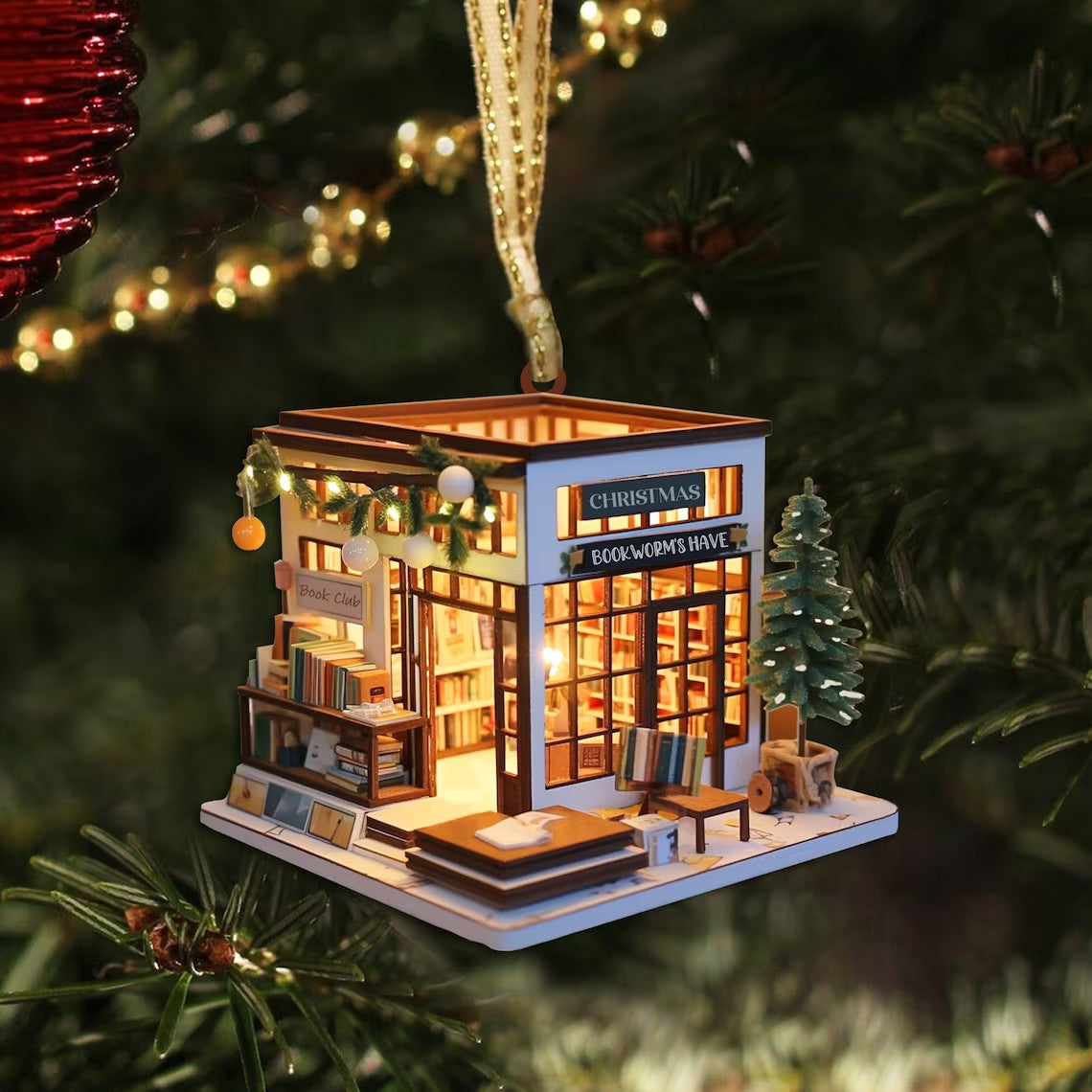 Customized Book Store Ornament, Bookshelves Ornaments, Gifts for Book Lovers, Book Worms, Gift for Librarian | Bookshelves