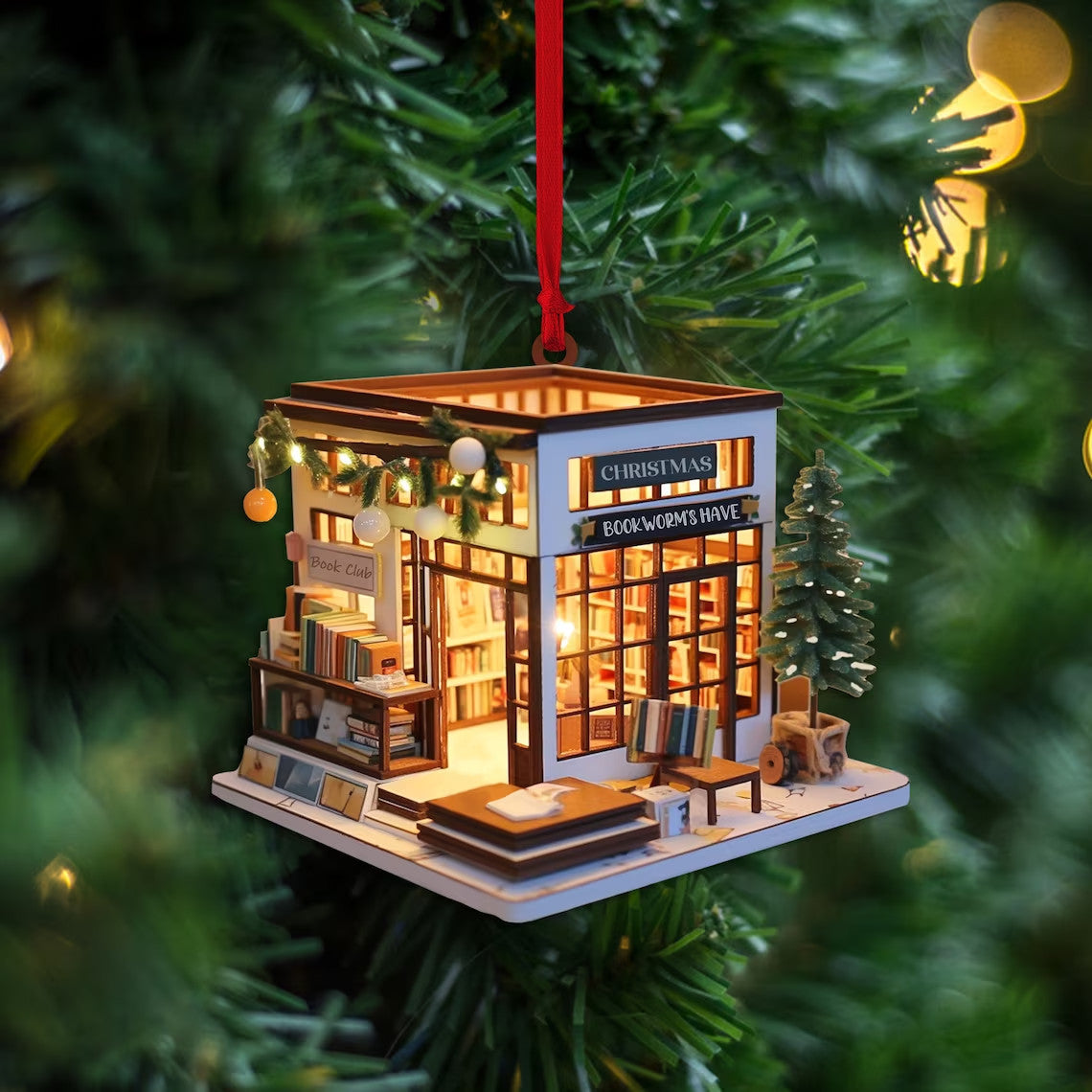 Customized Book Store Ornament, Bookshelves Ornaments, Gifts for Book Lovers, Book Worms, Gift for Librarian | Bookshelves
